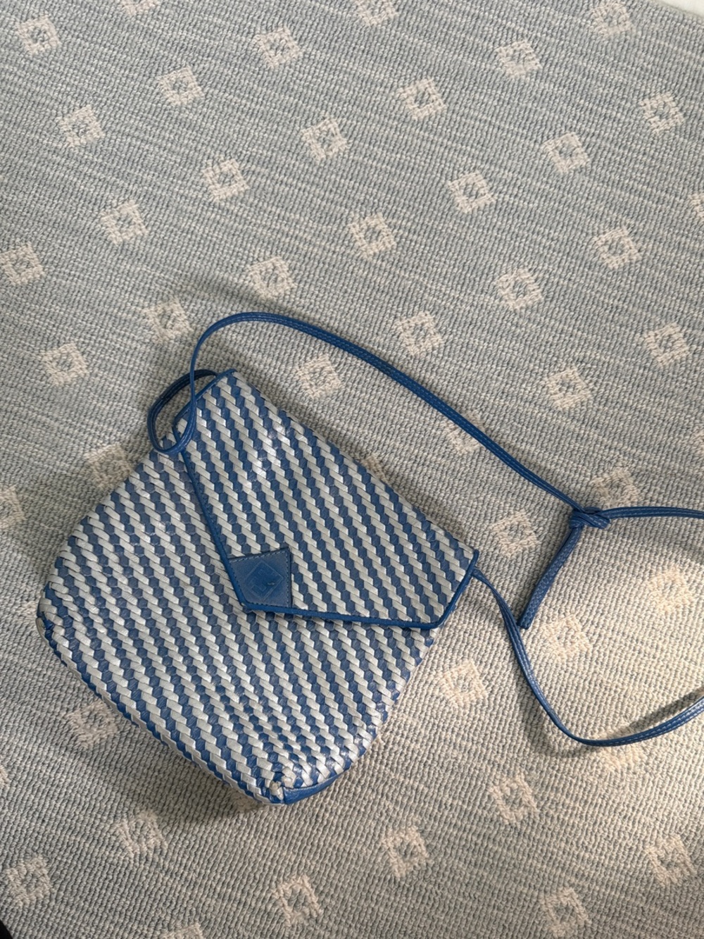 Vintage Fendi Blue and Silver Woven Crossbody Bag with Removable Strap